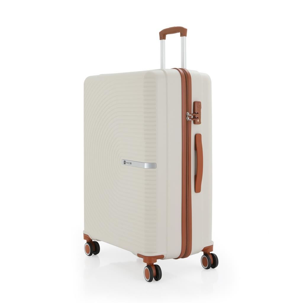 MÇS Bavul Büyük ve Orta 2li Set Kırılmaz Silikon Valiz V374 Kemik/Kahverengi