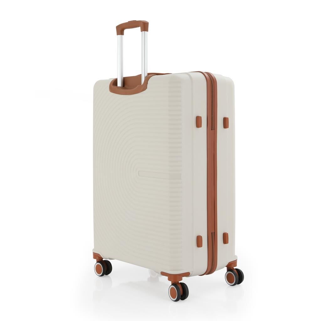 MÇS Bavul Büyük ve Orta 2li Set Kırılmaz Silikon Valiz V374 Kemik/Kahverengi