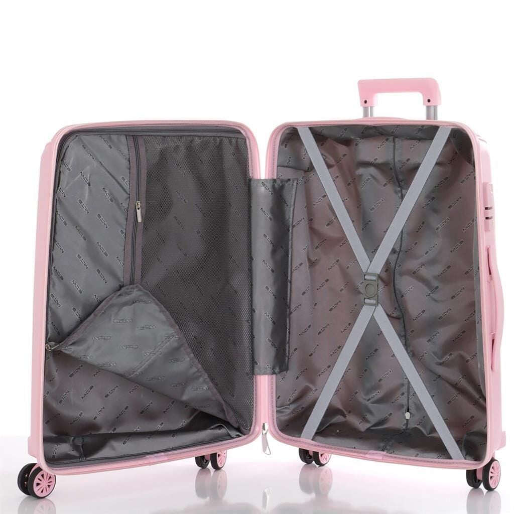 MÇS Bavul Büyük ve Kabin 2li Set Kırılmaz Silikon Valiz V305 Pudra