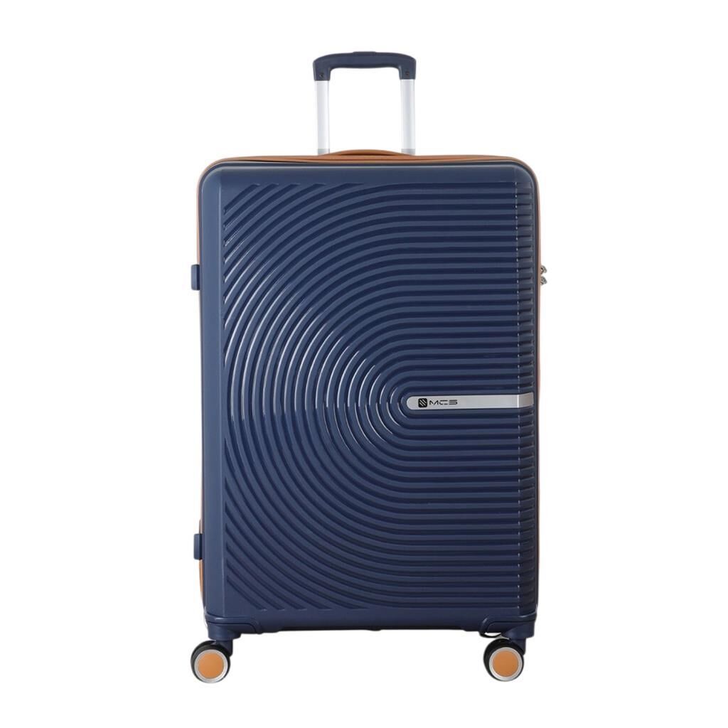 MÇS Bavul Büyük ve Orta 2li Set Kırılmaz Silikon Valiz V374 Lacivert/Hardal