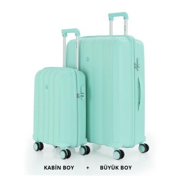 MÇS Bavul Büyük ve Kabin 2li Set Kırılmaz Silikon Valiz V305 Mint Yeşili