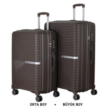 MÇS Bavul Büyük ve Orta 2li Set Kırılmaz Silikon Valiz V374 Acı Kahve