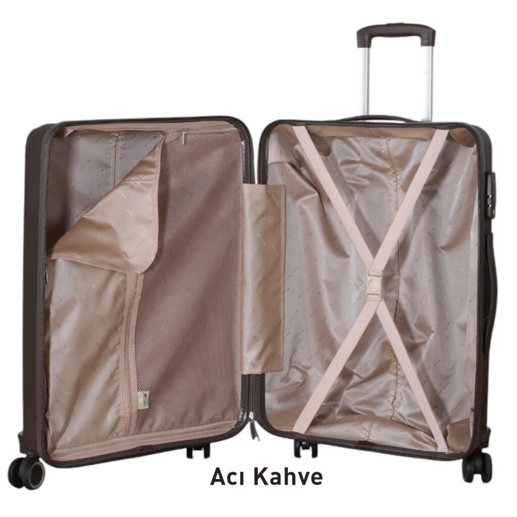 MÇS Bavul Büyük ve Orta 2li Set Kırılmaz Silikon Valiz V374 Acı Kahve