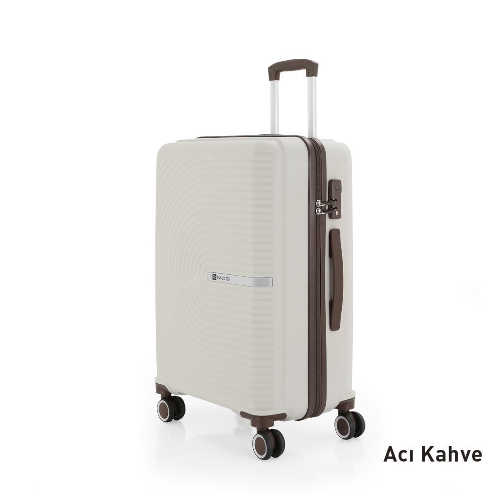 MÇS Bavul Büyük ve Orta 2li Set Kırılmaz Silikon Valiz V374 Kemik/AcıKahve