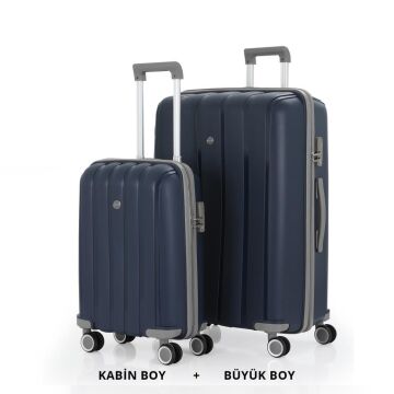 MÇS Bavul Büyük ve Kabin 2li Set Kırılmaz Silikon Valiz V305 Laci/Gri