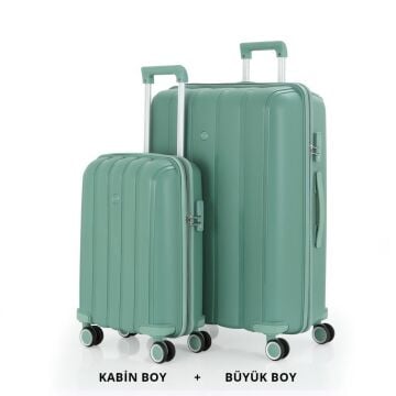 MÇS Bavul Büyük ve Kabin 2li Set Kırılmaz Silikon Valiz V305 Su Yeşili