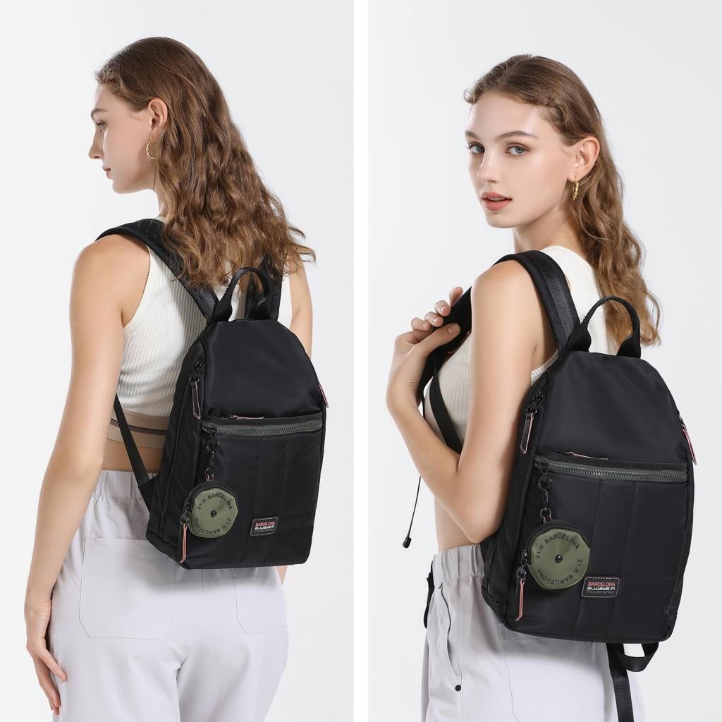 21K Barcelona Özel Kumaş Orta Boy Kadın Sırt Çantası 3266 01 Siyah