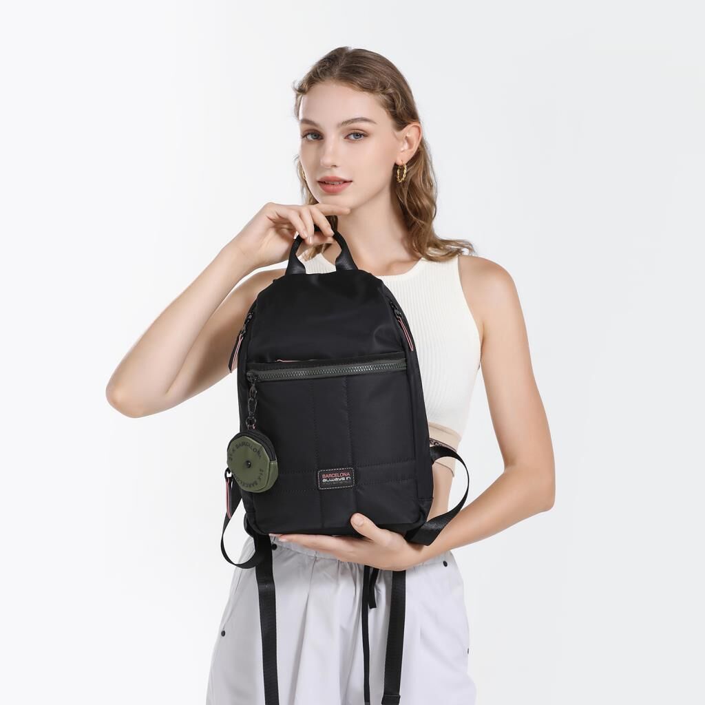 21K Barcelona Özel Kumaş Orta Boy Kadın Sırt Çantası 3266 01 Siyah