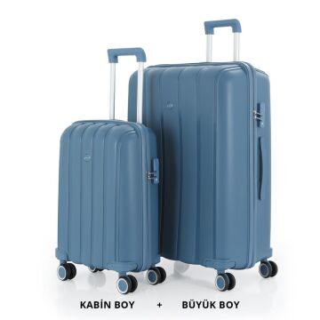 MÇS Bavul Büyük ve Kabin 2li Set Kırılmaz Silikon Valiz V305 Sky Blue
