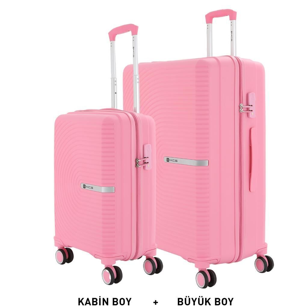Mçs Valiz Büyük ve Kabin Kırılmaz PP Silikon Pembe