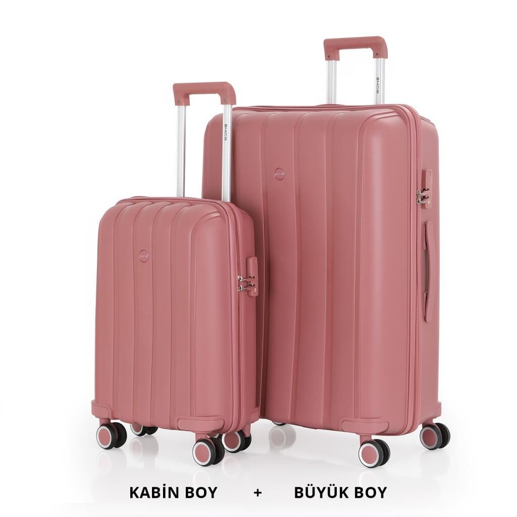 MÇS Bavul Büyük ve Kabin 2li Set Kırılmaz Silikon Valiz V305 K.Pudra