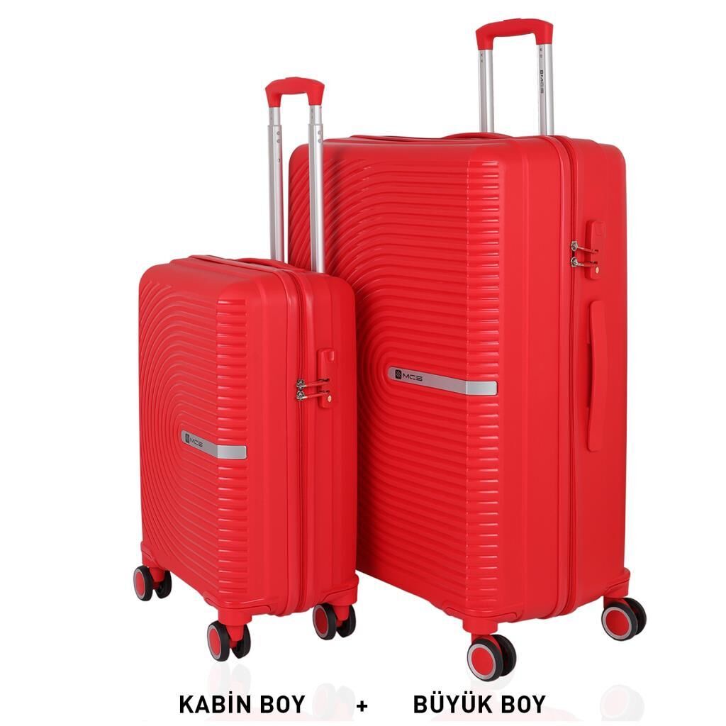 MÇS Bavul Büyük ve Kabin 2li Set Kırılmaz Silikon Valiz V374 Kırmızı