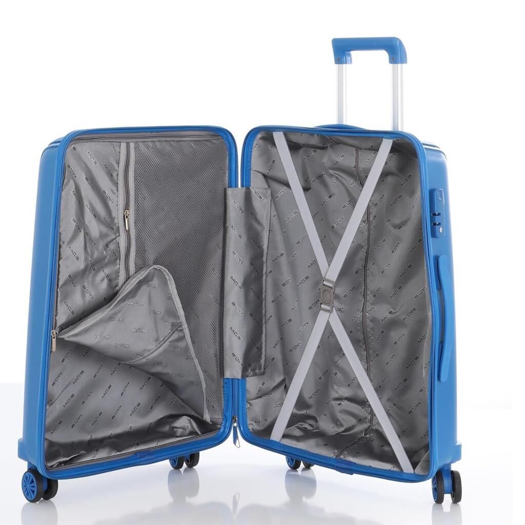 MÇS Bavul Büyük ve Kabin 2li Set Kırılmaz Silikon Valiz V305 Saks Mavi
