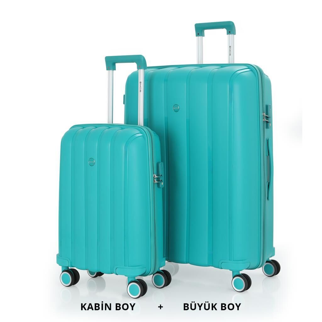 MÇS Bavul Büyük ve Kabin 2li Set Kırılmaz Silikon Valiz V305 Cam Göbeği