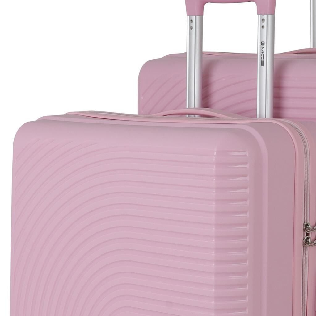 MÇS Bavul Büyük ve Kabin 2li Set Kırılmaz Silikon Valiz V374 Pudra