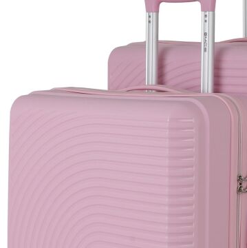 MÇS Bavul Büyük ve Kabin 2li Set Kırılmaz Silikon Valiz V374 Pudra