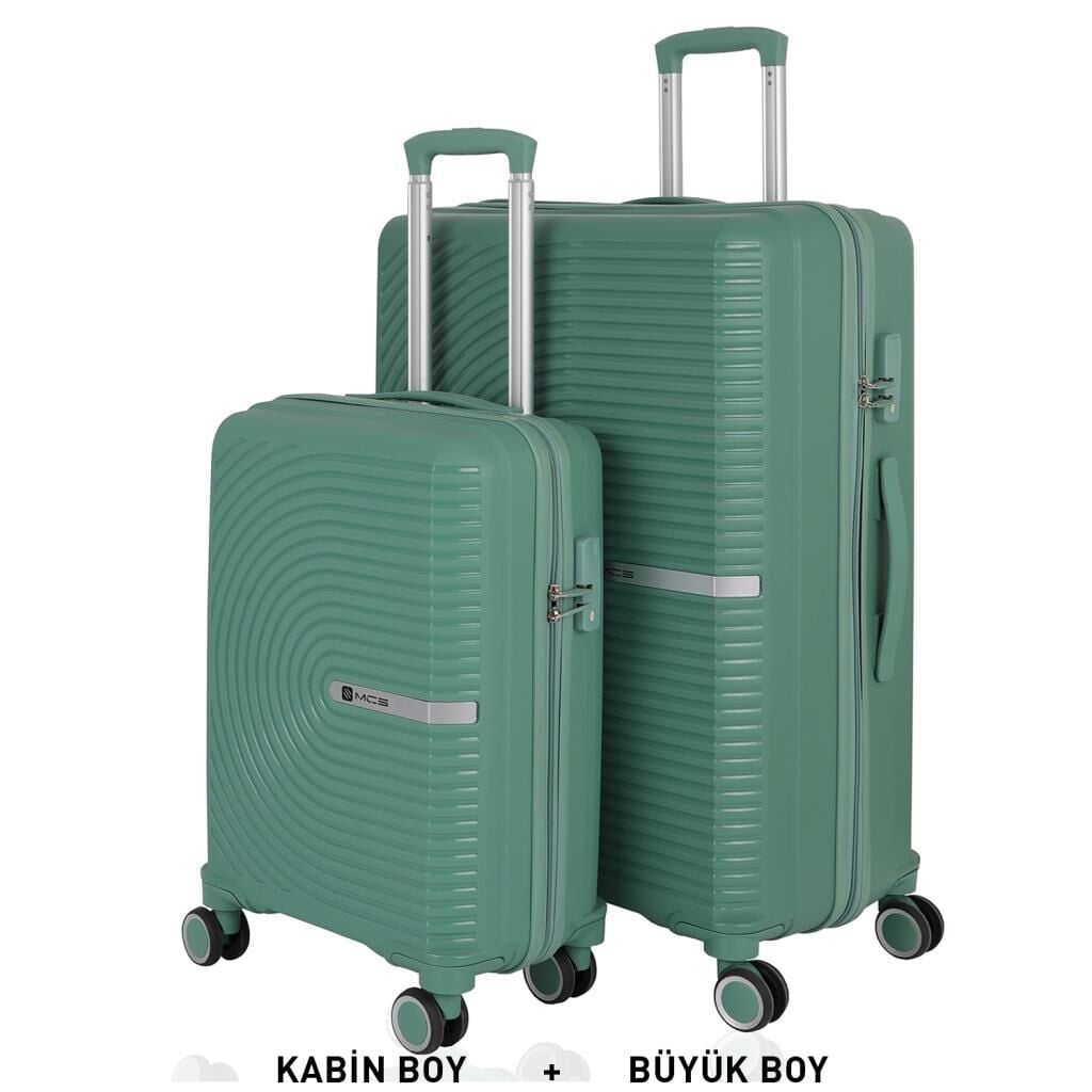 MÇS Bavul Büyük ve Kabin 2li Set Kırılmaz Silikon Valiz V374 Su Yeşili