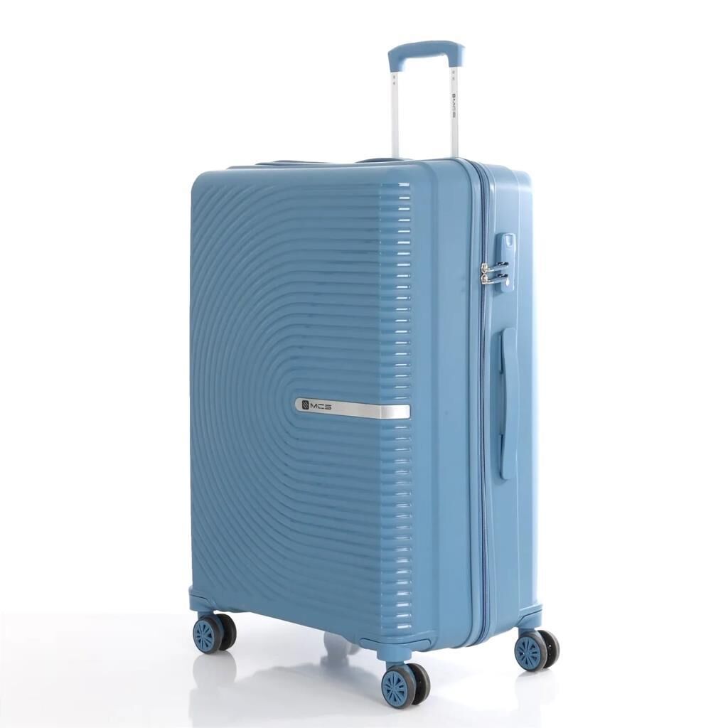 MÇS Bavul Büyük ve Kabin 2li Set Kırılmaz Silikon Valiz V374 Sky Blue