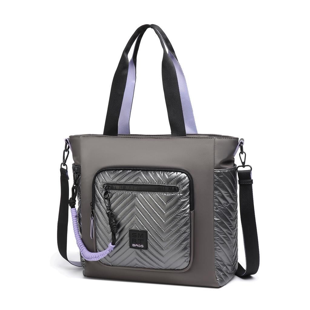 Smart Bags Parlak Kumaş Çapraz Askılı Kadın Omuz Çantası 3246 Gri/Lila