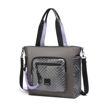 Smart Bags Parlak Kumaş Çapraz Askılı Kadın Omuz Çantası 3246 Gri/Lila