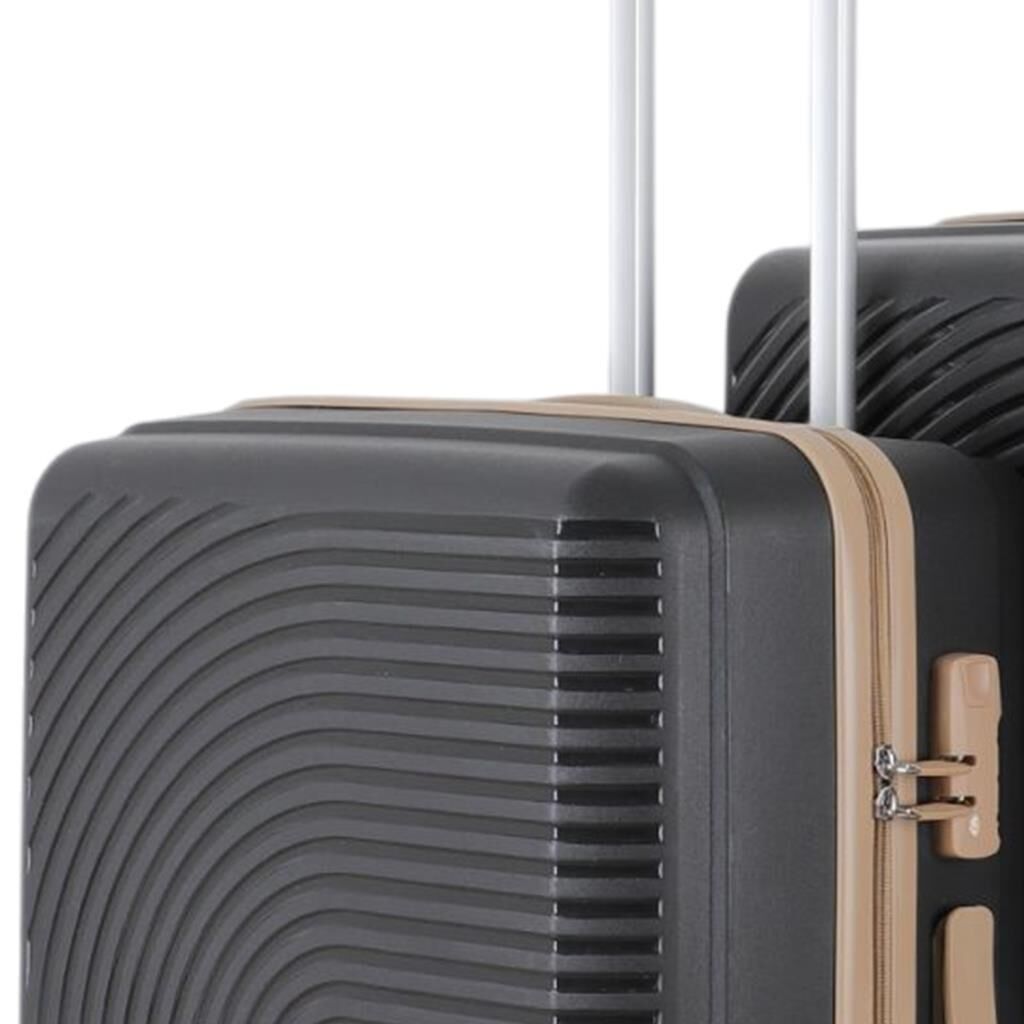 MÇS Bavul Büyük ve Kabin 2li Set Kırılmaz Silikon Valiz V374 Siyah/Şampanya
