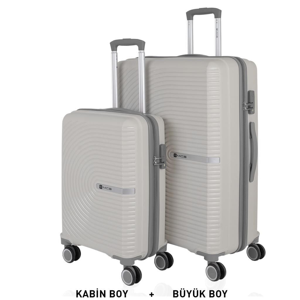 Mçs Valiz Büyük ve Kabin Kırılmaz PP Silikon Kemik/Gri