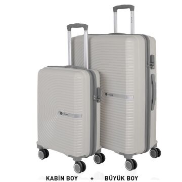 Mçs Valiz Büyük ve Kabin Kırılmaz PP Silikon Kemik/Gri