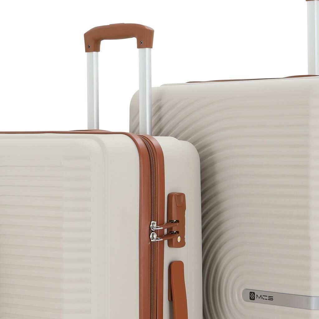 MÇS Bavul Büyük ve Kabin 2li Set Kırılmaz Silikon Valiz V374 Kemik/Kahverengi