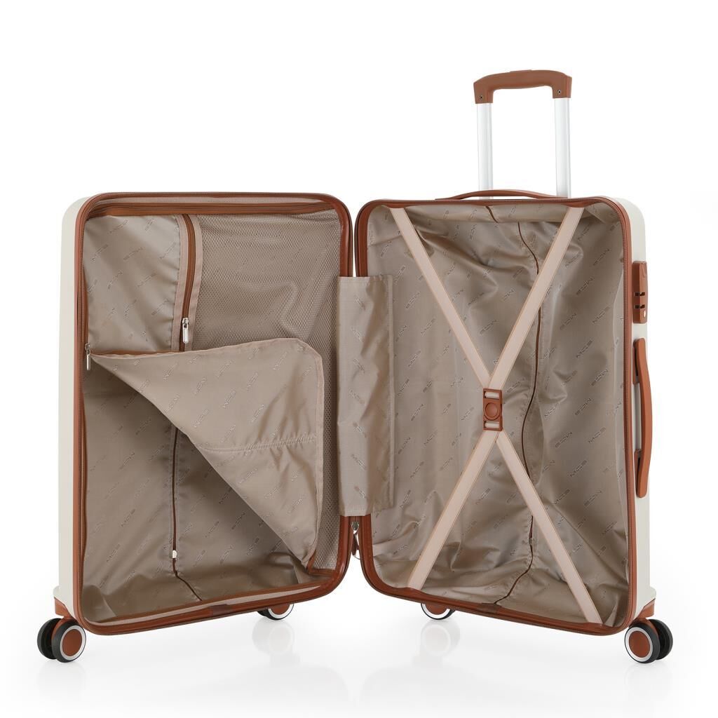MÇS Bavul Büyük ve Kabin 2li Set Kırılmaz Silikon Valiz V374 Kemik/Kahverengi