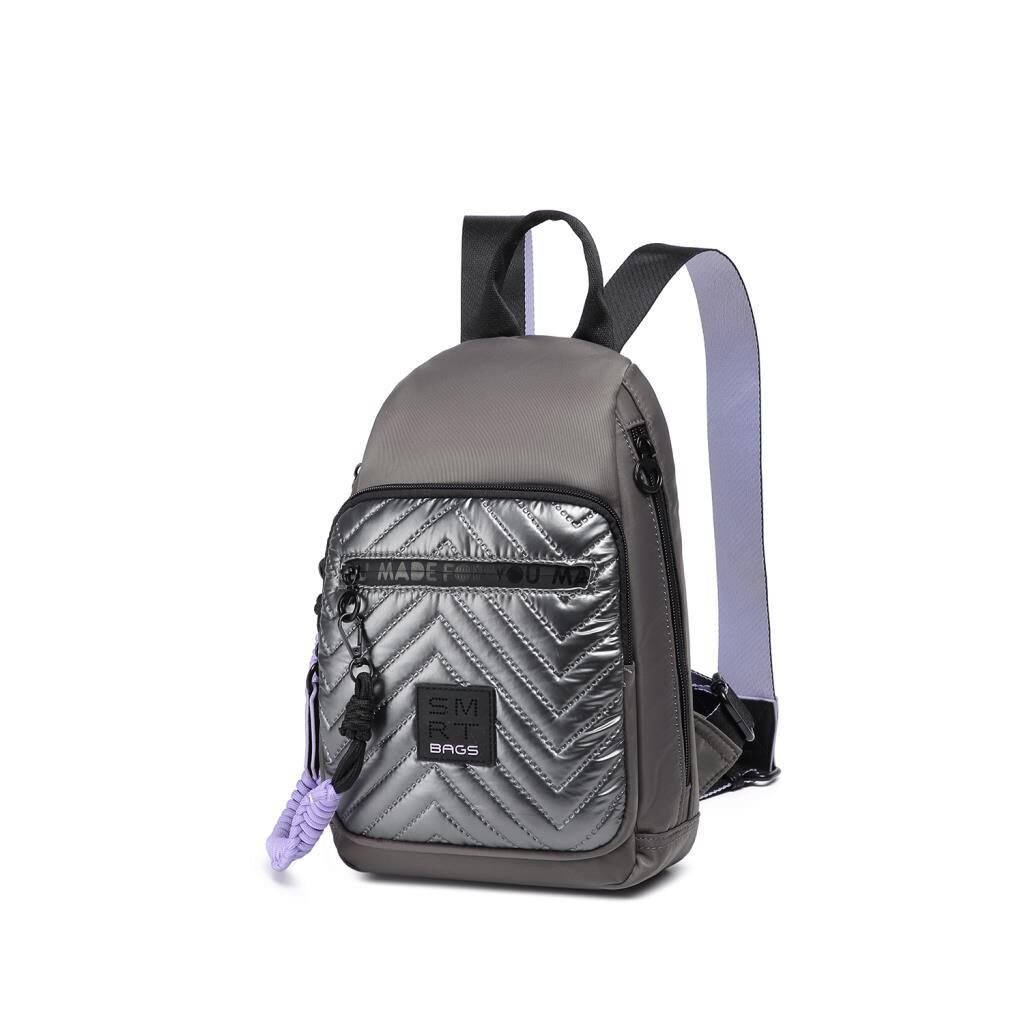 Smart Bags Parlak Kumaş Küçük Boy Askılı Kadın Sırt Çantası 3247 Gri/Lila