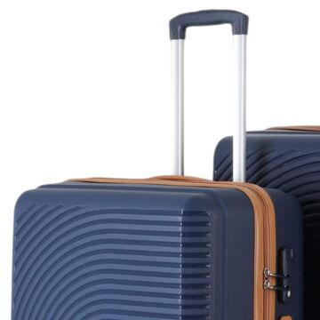 MÇS Bavul Büyük ve Kabin 2li Set Kırılmaz Silikon Valiz V374 Lacivert/Hardal