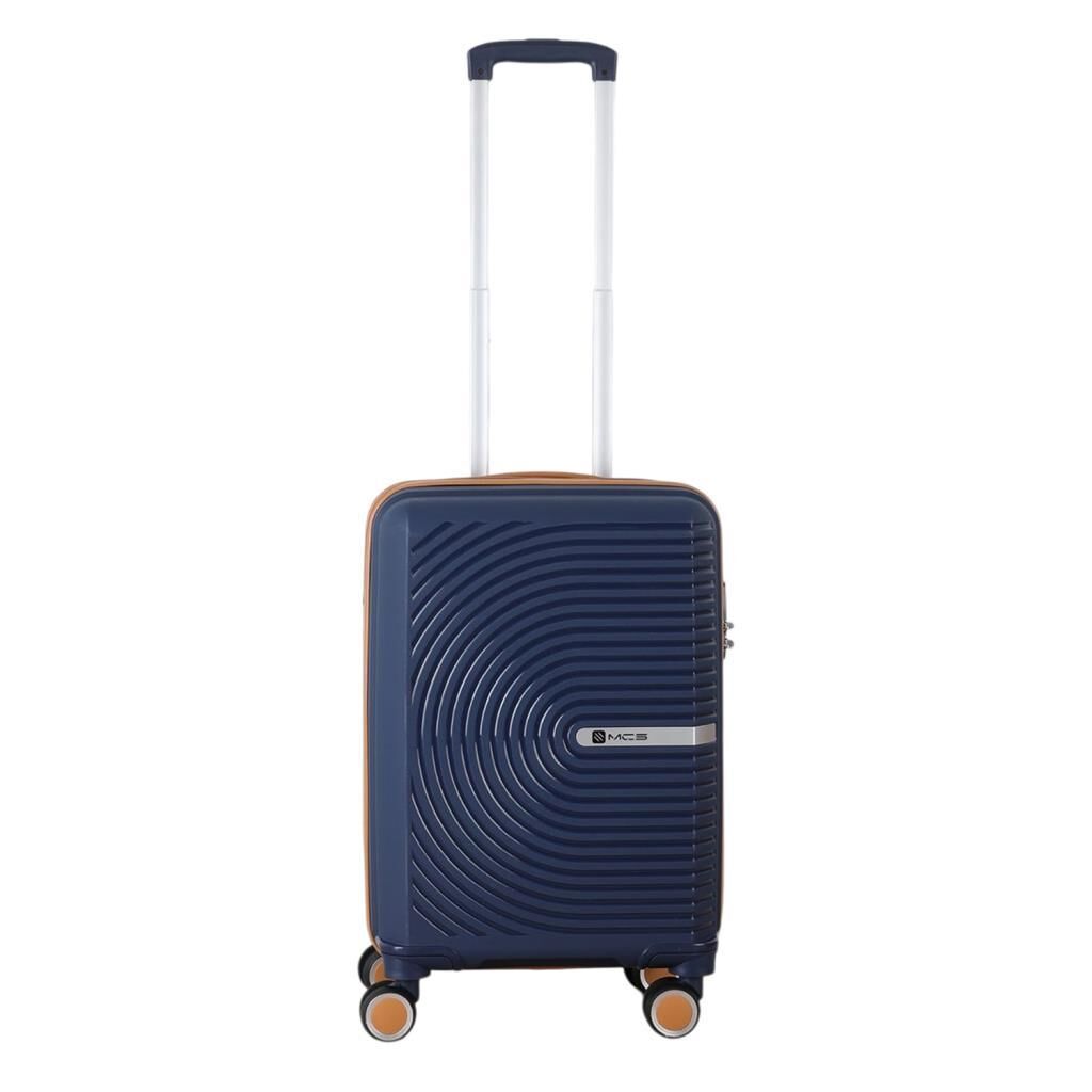 MÇS Bavul Büyük ve Kabin 2li Set Kırılmaz Silikon Valiz V374 Lacivert/Hardal