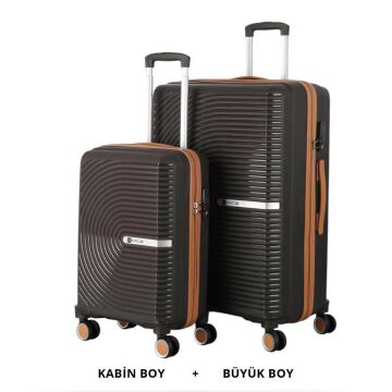 Mçs Valiz Büyük ve Kabin Kırılmaz PP Silikon AcıKahve/Şampanya