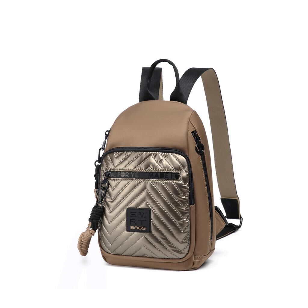 Smart Bags Parlak Kumaş Küçük Boy Askılı Kadın Sırt Çantası 3247 Taba