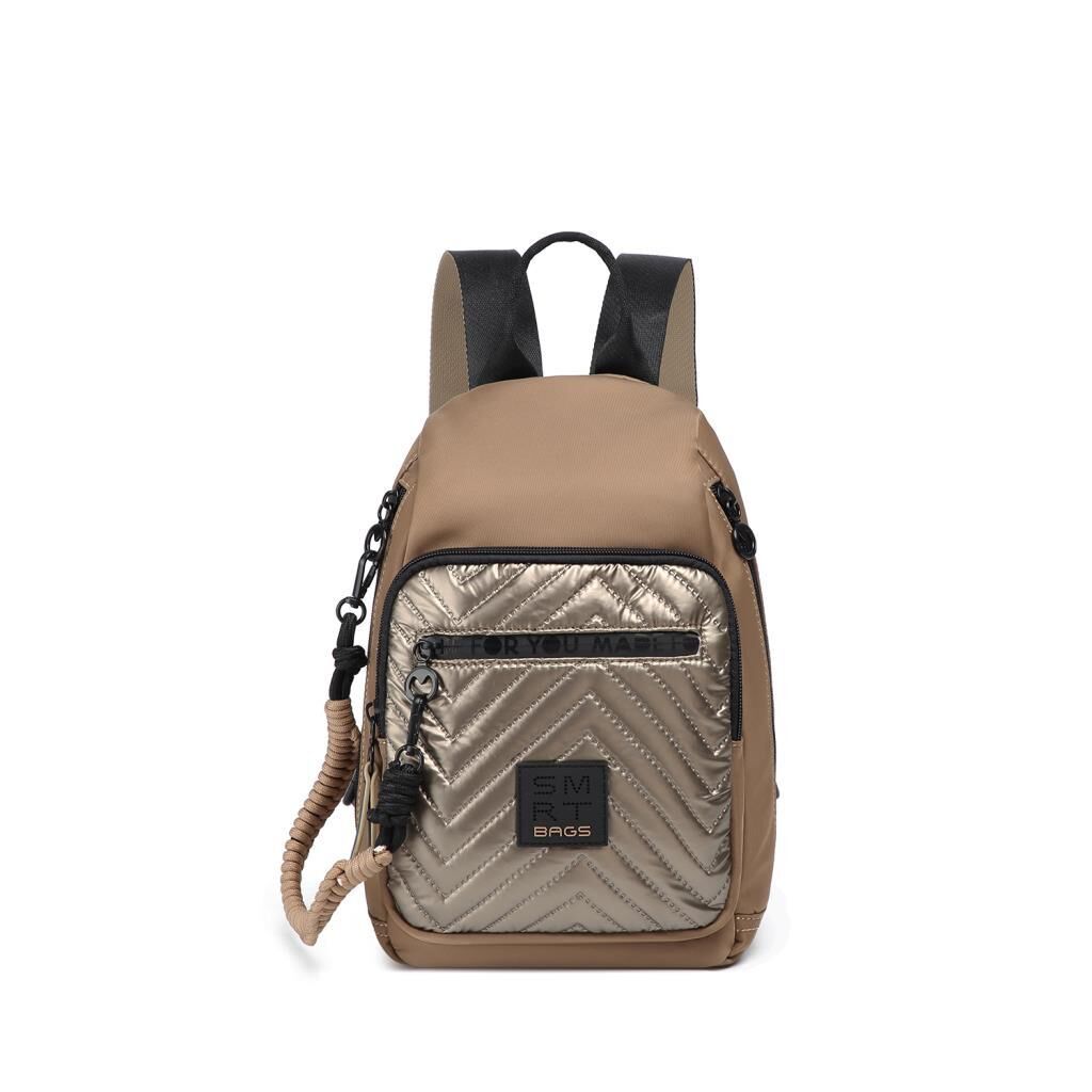 Smart Bags Parlak Kumaş Küçük Boy Askılı Kadın Sırt Çantası 3247 Taba