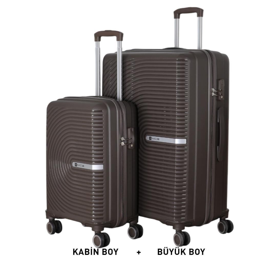Mçs Valiz Büyük ve Kabin Kırılmaz PP Silikon Acı Kahve