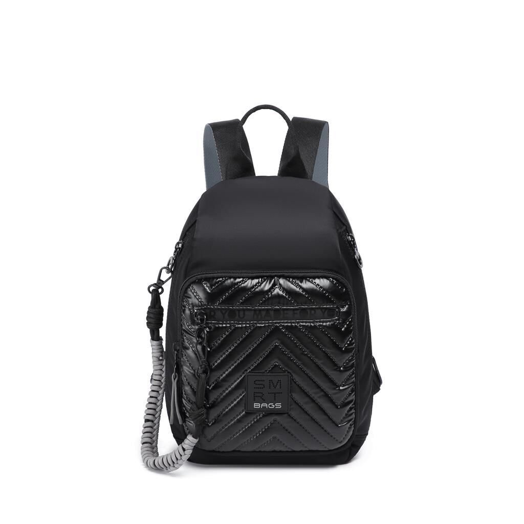 Smart Bags Parlak Kumaş Küçük Boy Askılı Kadın Sırt Çantası 3247 Siyah/Gri