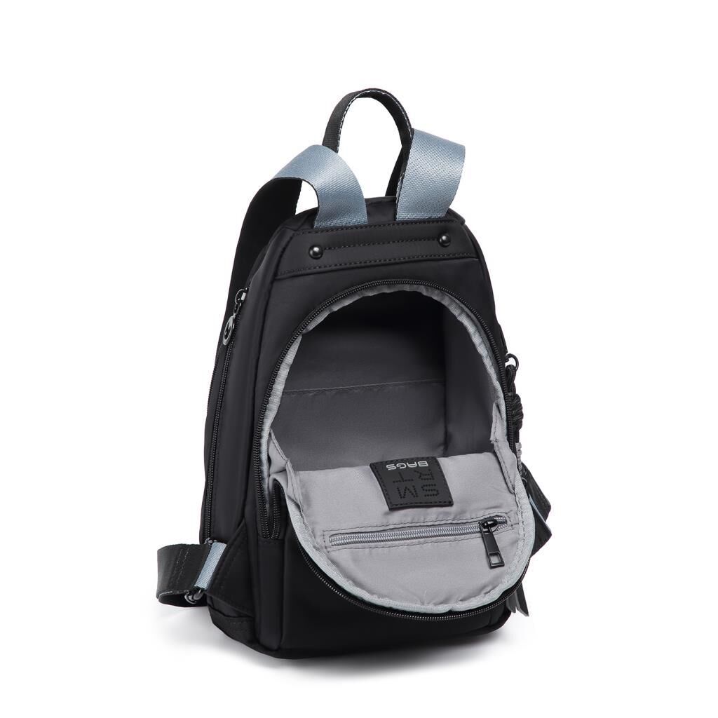 Smart Bags Parlak Kumaş Küçük Boy Askılı Kadın Sırt Çantası 3247 Siyah/Gri