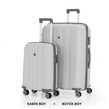 Mçs Valiz Büyük ve Kabin Kırılmaz PP Silikon Kemik/Gri