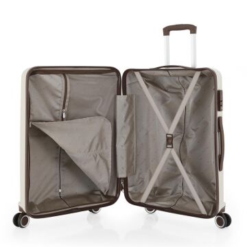 MÇS Bavul Büyük ve Kabin 2li Set Kırılmaz Silikon Valiz V374 Kemik/AcıKahve