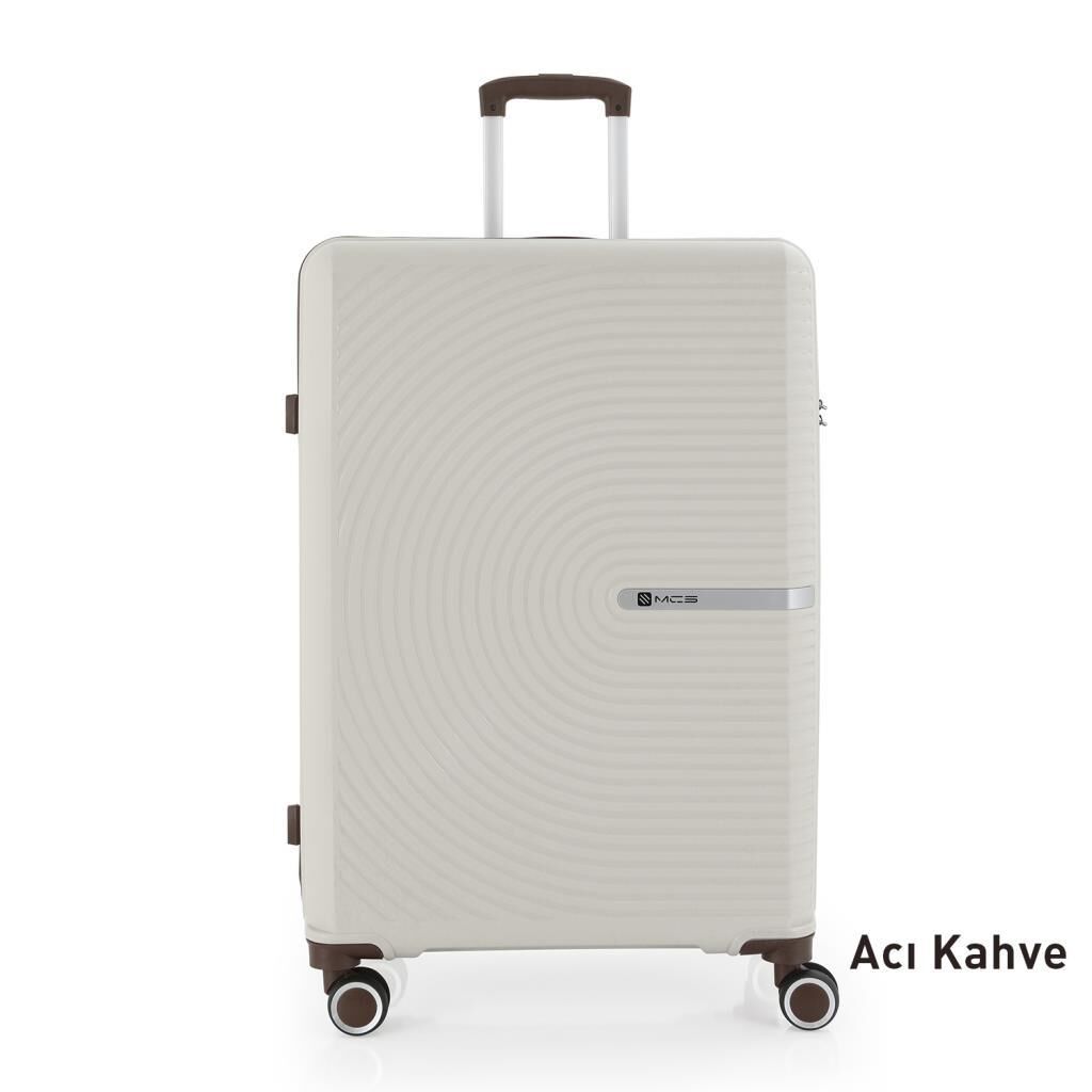 MÇS Bavul Büyük ve Kabin 2li Set Kırılmaz Silikon Valiz V374 Kemik/AcıKahve