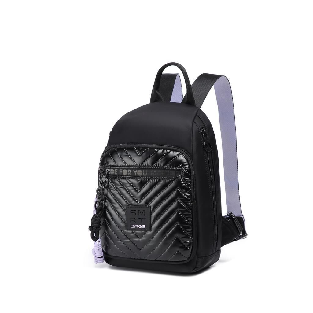 Smart Bags Parlak Kumaş Küçük Boy Askılı Kadın Sırt Çantası 3247 Siyah/Lila