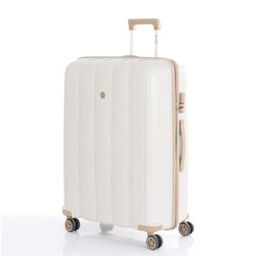 MÇS Bavul Büyük ve Kabin 2li Set Kırılmaz Silikon Valiz V305 Kemik/Şampanya