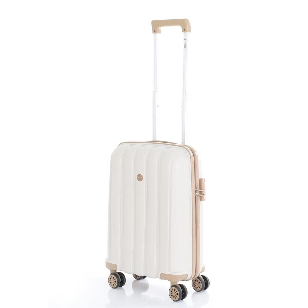 MÇS Bavul Büyük ve Kabin 2li Set Kırılmaz Silikon Valiz V305 Kemik/Şampanya
