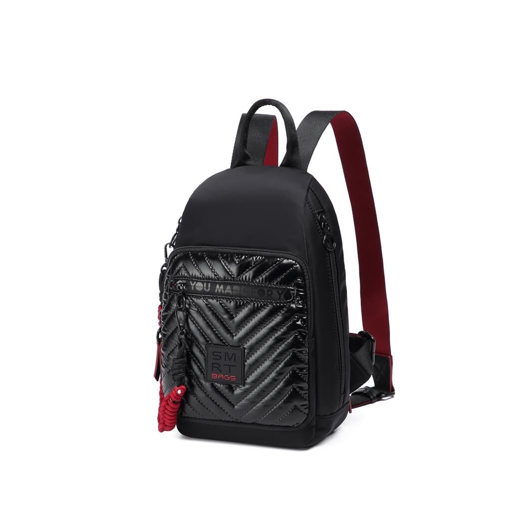 Smart Bags Parlak Kumaş Küçük Boy Askılı Kadın Sırt Çantası 3247 Siyah/Bordo