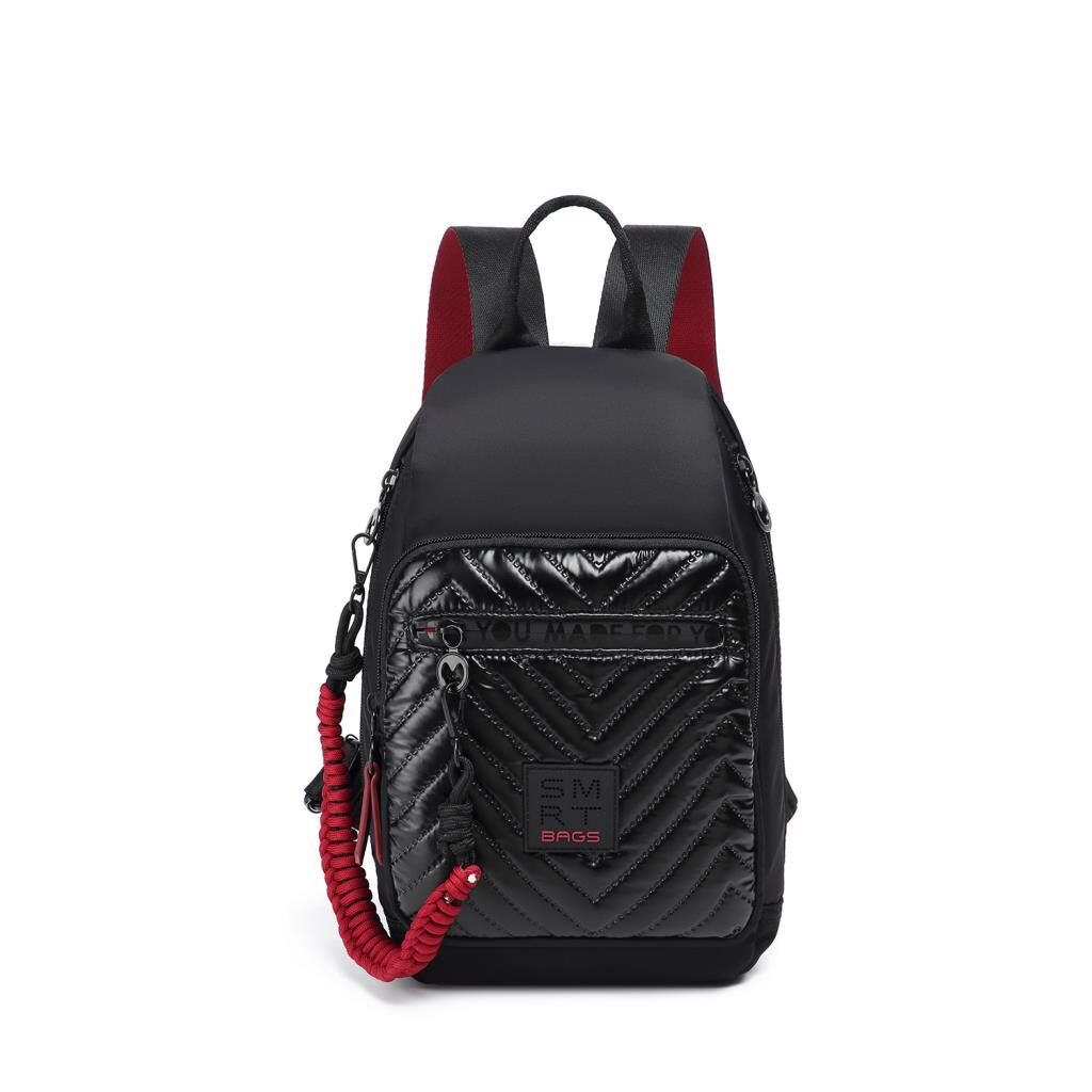 Smart Bags Parlak Kumaş Küçük Boy Askılı Kadın Sırt Çantası 3247 Siyah/Bordo