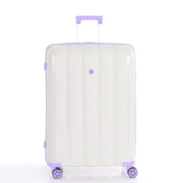MÇS Bavul Büyük ve Kabin 2li Set Kırılmaz Silikon Valiz V305 Kemik/Lila