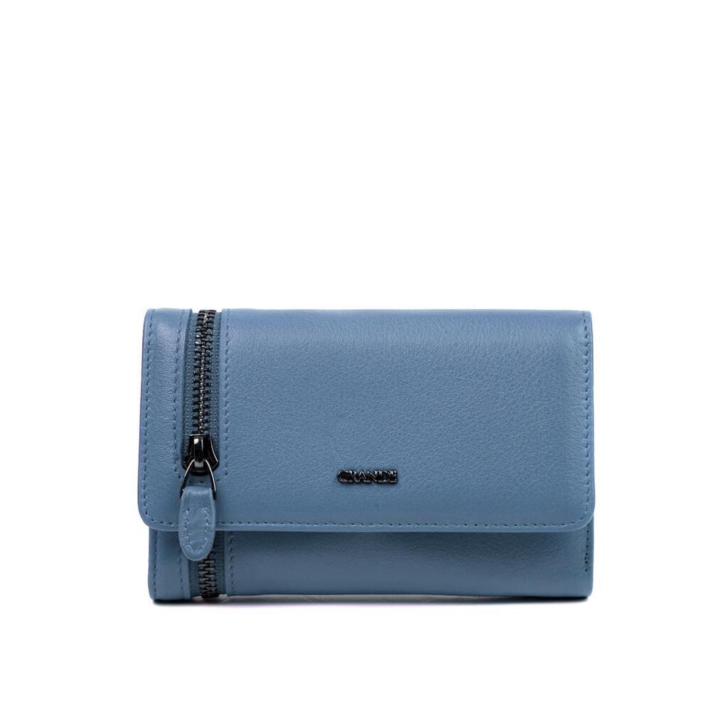 Grande Gerçek Deri Kadın Cüzdanı Orta Boy Hakiki Deri Buz Mavi