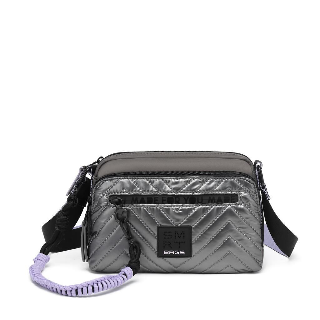 Smart Bags Parlak Kumaş Çapraz Askılı Kadın Postacı Çantası 3249 Gri/Lila