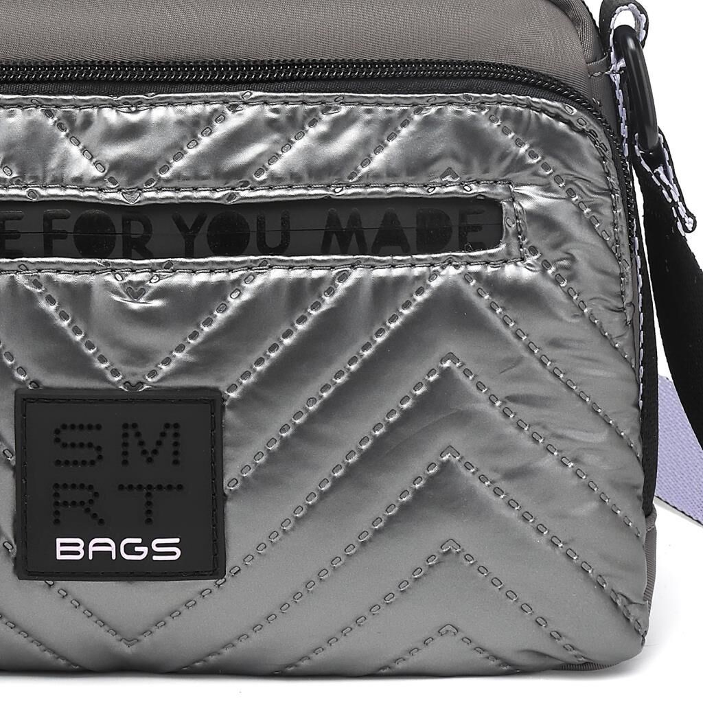 Smart Bags Parlak Kumaş Çapraz Askılı Kadın Postacı Çantası 3249 Gri/Lila